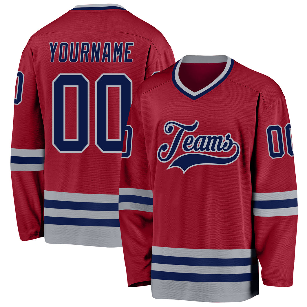 Custom Maroon Navy-Gray Hockey Jersey