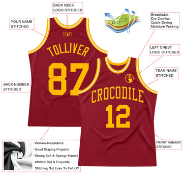 Custom Maroon Gold-White Authentic Throwback Basketball Jersey