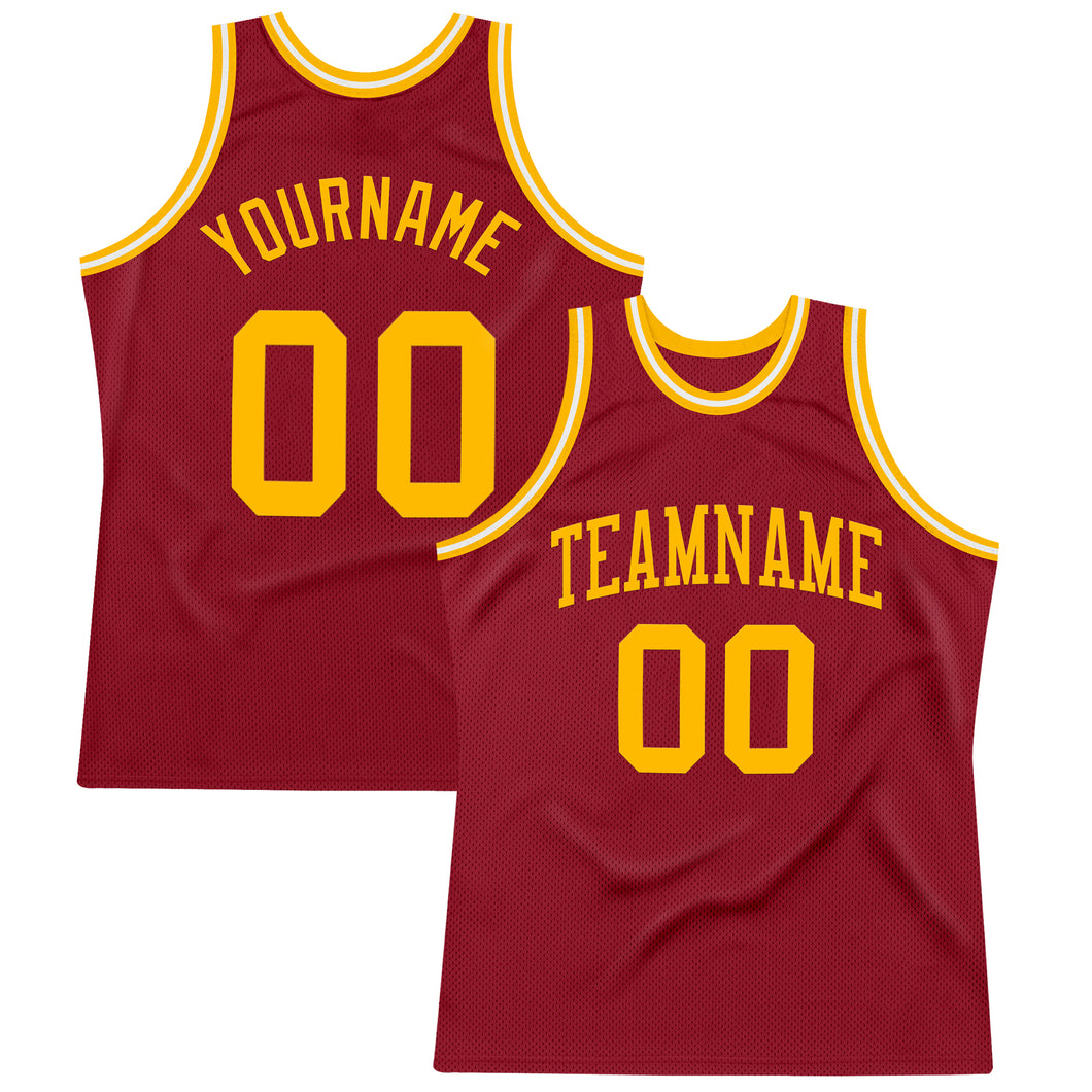 Custom Maroon Gold-White Authentic Throwback Basketball Jersey