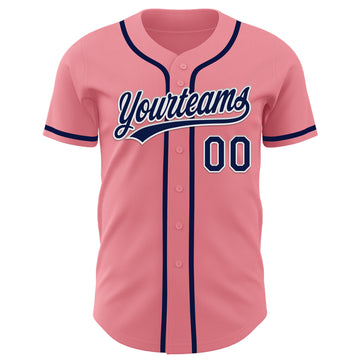 Custom Medium Pink Navy-White Authentic Baseball Jersey