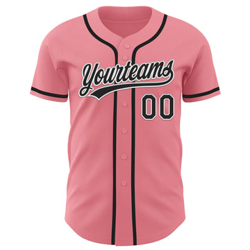 Custom Medium Pink Black-White Authentic Baseball Jersey