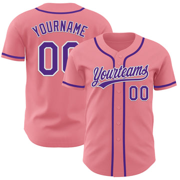 Custom Medium Pink Purple-White Authentic Baseball Jersey