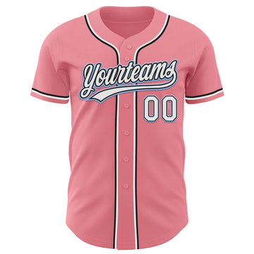 Custom Medium Pink Black-Light Blue Authentic Baseball Jersey