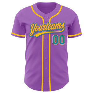 Custom Medium Purple Teal-Yellow Authentic Baseball Jersey