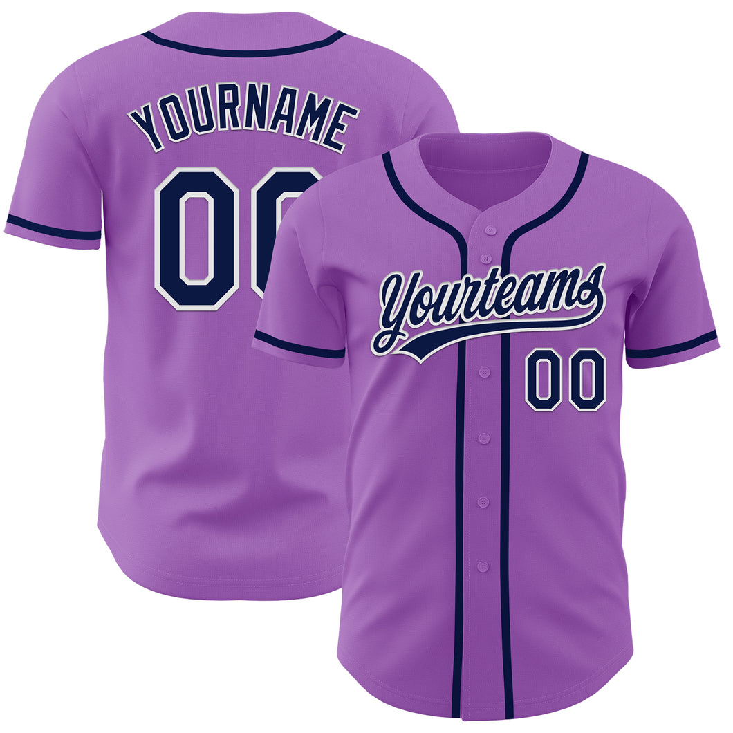 Custom Medium Purple Navy-White Authentic Baseball Jersey