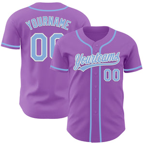 Custom Medium Purple Light Blue-White Authentic Baseball Jersey