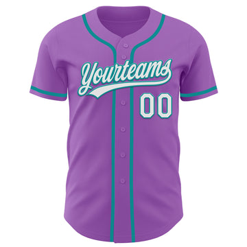 Custom Medium Purple White-Teal Authentic Baseball Jersey