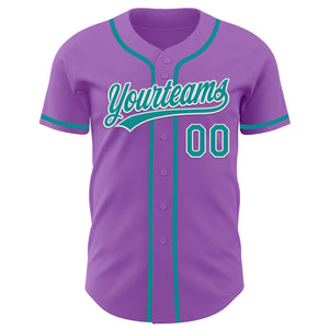 Custom Medium Purple Teal-White Authentic Baseball Jersey