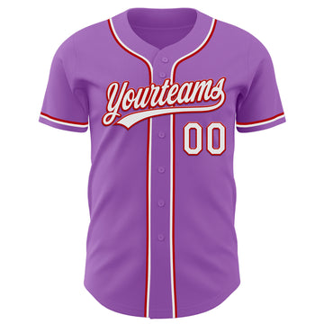 Custom Medium Purple White-Red Authentic Baseball Jersey