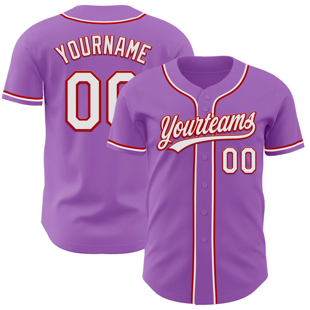 Custom Medium Purple White-Red Authentic Baseball Jersey