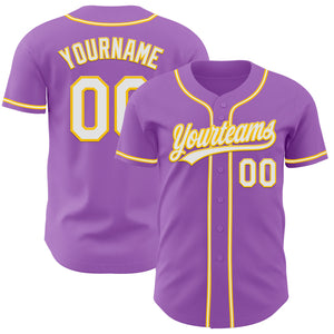 Custom Medium Purple White-Yellow Authentic Baseball Jersey