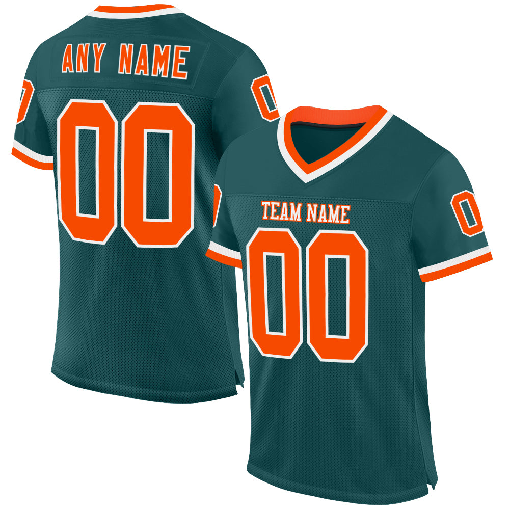 Custom Midnight Green Orange-White Mesh Authentic Throwback Football Jersey