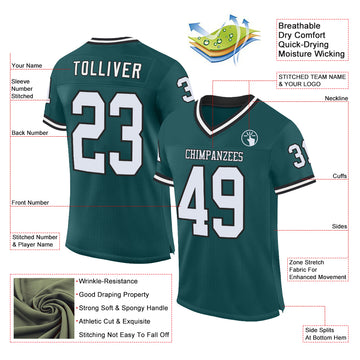 Custom Midnight Green White-Black Mesh Authentic Throwback Football Jersey