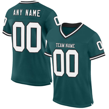 Custom Midnight Green White-Black Mesh Authentic Throwback Football Jersey