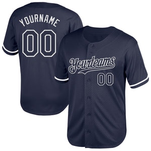 Custom Navy White Mesh Authentic Throwback Baseball Jersey