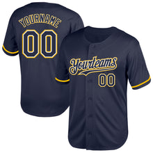 Load image into Gallery viewer, Custom Navy White-Gold Mesh Authentic Throwback Baseball Jersey
