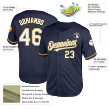 Load image into Gallery viewer, Custom Navy White-Old Gold Mesh Authentic Throwback Baseball Jersey
