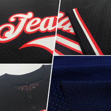 Load image into Gallery viewer, Custom Navy Red-Gray Mesh Authentic Throwback Baseball Jersey
