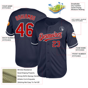 Custom Navy Red-Gray Mesh Authentic Throwback Baseball Jersey