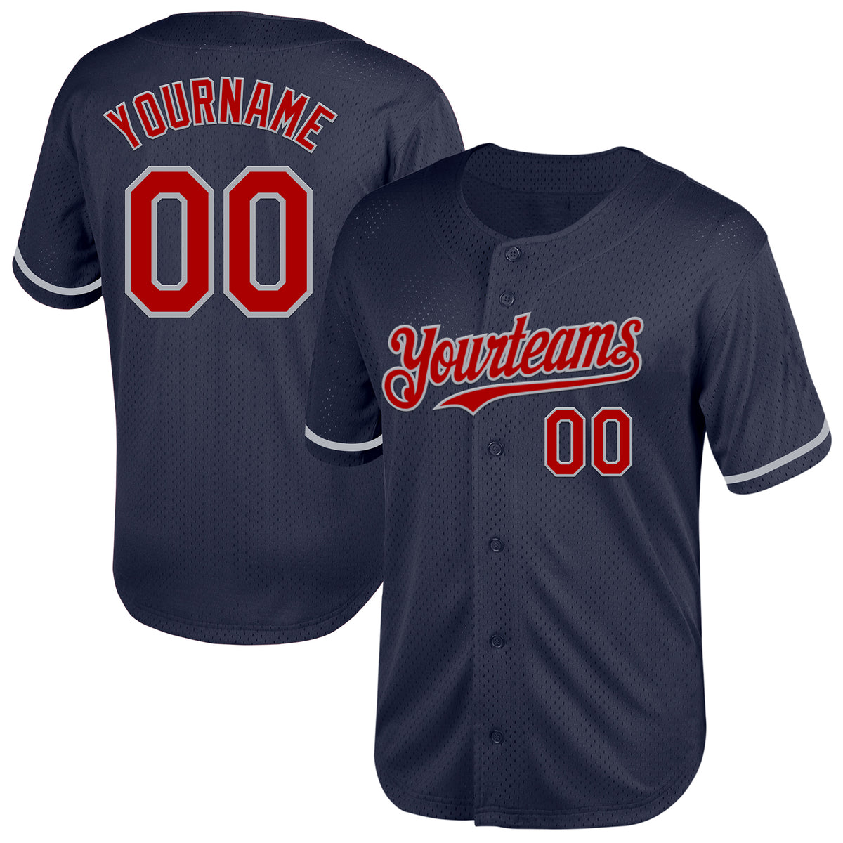 2024 Cheap Custom Navy Red-Gray Mesh Authentic Throwback Baseball ...