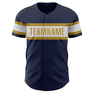 Custom Navy White-Old Gold Authentic Baseball Jersey