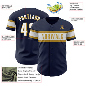 Custom Navy White-Old Gold Authentic Baseball Jersey