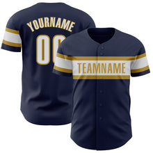 Загрузить изображение в средство просмотра галереи, Custom Navy White-Old Gold Authentic Baseball Jersey
