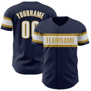 Custom Navy White-Old Gold Authentic Baseball Jersey