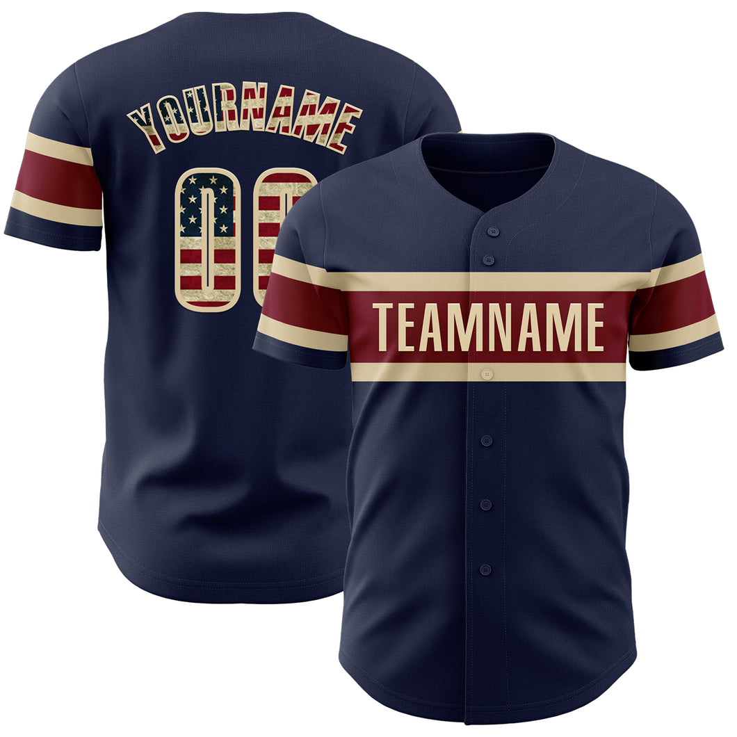 Custom Navy Vintage USA Flag Cream-Crimson Authentic Baseball Jersey