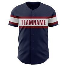 Load image into Gallery viewer, Custom Navy White-Crimson Authentic Baseball Jersey
