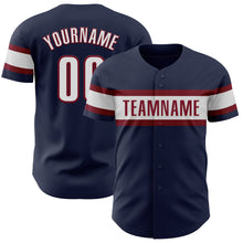 Load image into Gallery viewer, Custom Navy White-Crimson Authentic Baseball Jersey
