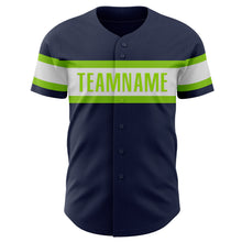 Load image into Gallery viewer, Custom Navy White-Neon Green Authentic Baseball Jersey
