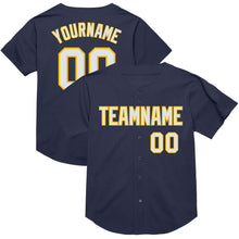 Charger l&#39;image dans la galerie, Custom Navy White-Yellow Mesh Authentic Throwback Baseball Jersey
