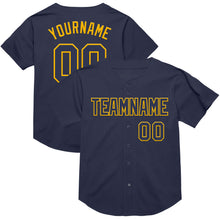 Charger l&#39;image dans la galerie, Custom Navy Gold Mesh Authentic Throwback Baseball Jersey
