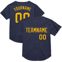 Charger l&#39;image dans la galerie, Custom Navy Gold Mesh Authentic Throwback Baseball Jersey
