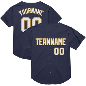 Custom Navy White-Old Gold Mesh Authentic Throwback Baseball Jersey