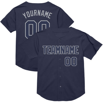 Custom Navy Gray Mesh Authentic Throwback Baseball Jersey