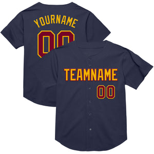 Custom Navy Maroon-Gold Mesh Authentic Throwback Baseball Jersey