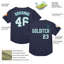 Charger l&#39;image dans la galerie, Custom Navy White-Teal Mesh Authentic Throwback Baseball Jersey
