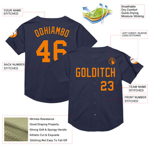 Custom Navy Bay Orange Mesh Authentic Throwback Baseball Jersey