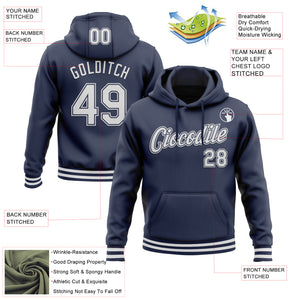 Custom Stitched Navy White Sports Pullover Sweatshirt Hoodie