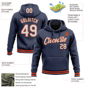 Custom Stitched Navy White-Orange Sports Pullover Sweatshirt Hoodie