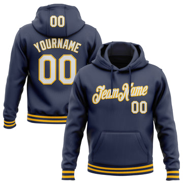 Custom Stitched Navy White-Gold Sports Pullover Sweatshirt Hoodie