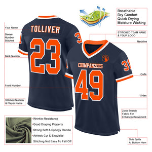 Custom Navy Orange-White Mesh Authentic Throwback Football Jersey