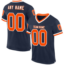 Load image into Gallery viewer, Custom Navy Orange-White Mesh Authentic Throwback Football Jersey
