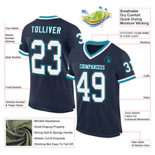 Загрузить изображение в средство просмотра галереи, Custom Navy White-Teal Mesh Authentic Throwback Football Jersey
