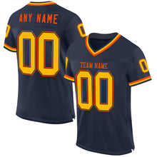 Load image into Gallery viewer, Custom Navy Gold-Orange Mesh Authentic Throwback Football Jersey
