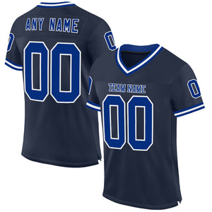 Custom Navy Royal-White Mesh Authentic Throwback Football Jersey