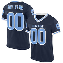 Load image into Gallery viewer, Custom Navy Light Blue-White Mesh Authentic Throwback Football Jersey
