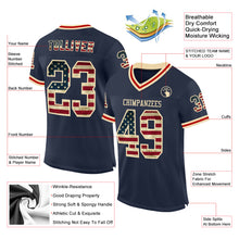 Загрузить изображение в средство просмотра галереи, Custom Navy Vintage USA Flag Cream-Red Mesh Authentic Throwback Football Jersey
